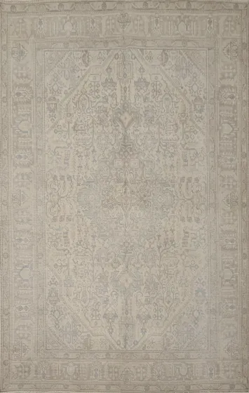 Delicate Tabriz Persian Area Rug 7x10 in Soft Neutral Tones