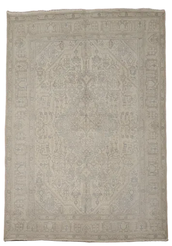 Neutral Toned Vintage Tabriz Persian Distressed Rug 7'x10'