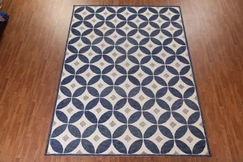 Ivory/ Blue Circles Hand-Tufted Modern Rugs