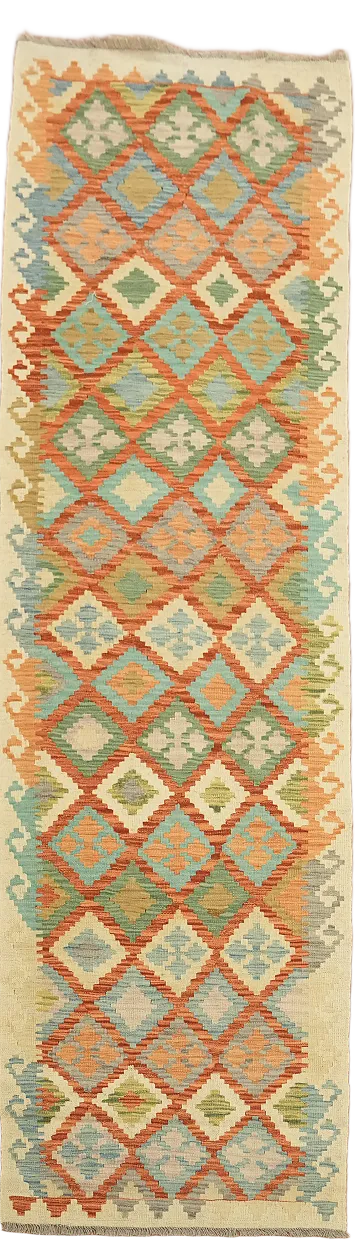 Kilim Reversible Wool Runner Rug 3x9