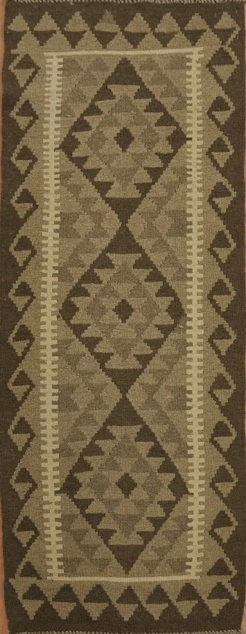 Southwestern Inspired Earthy Geometric Kilim Runner Rug 2x6