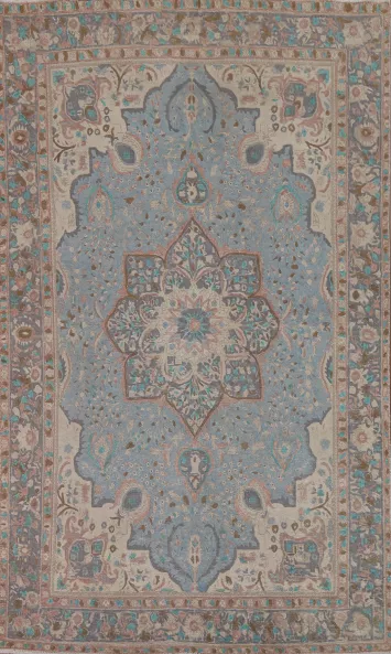 Light Blue Floral Tabriz Persian Area Rug 6x10