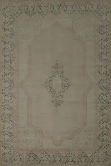 Pastel Hues and Classic Patterns Distressed Kerman Persian Rug 10x13