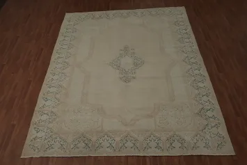 Pastel Hues and Classic Patterns Distressed Kerman Persian Rug 10x13