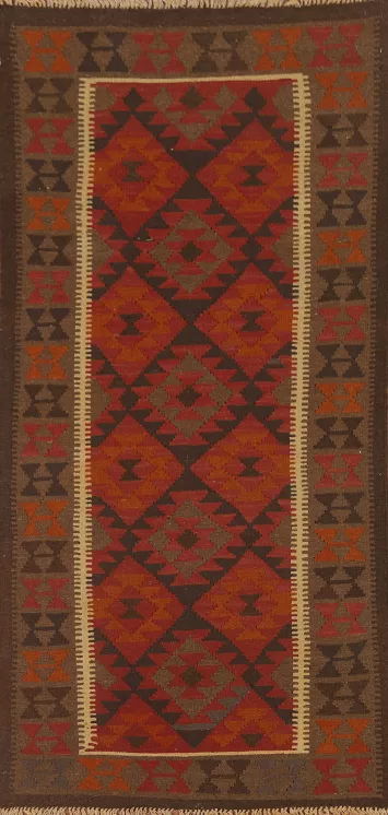 Kilim Reversible Wool Runner Rug 3x7