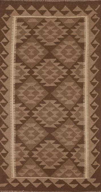 Reversible Wool Kilim Geometric Runner Rug 3x7