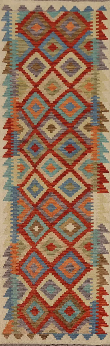 Colorful Kilim Geometric Runner Rug 3x10