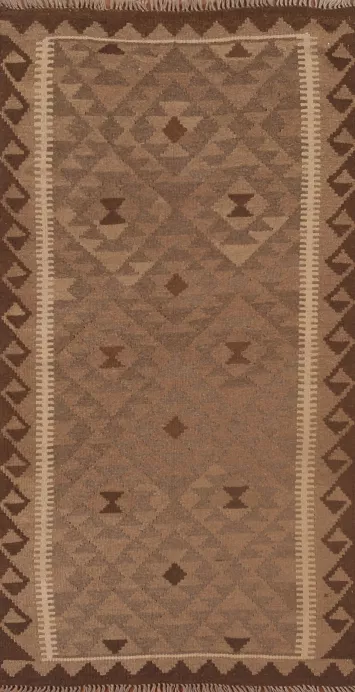Brown Wool Kilim Oriental Area Rug 4x7