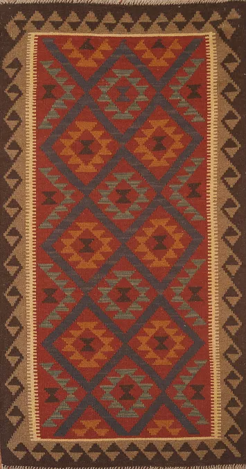 Kilim Reversible Wool Runner Rug 3x7