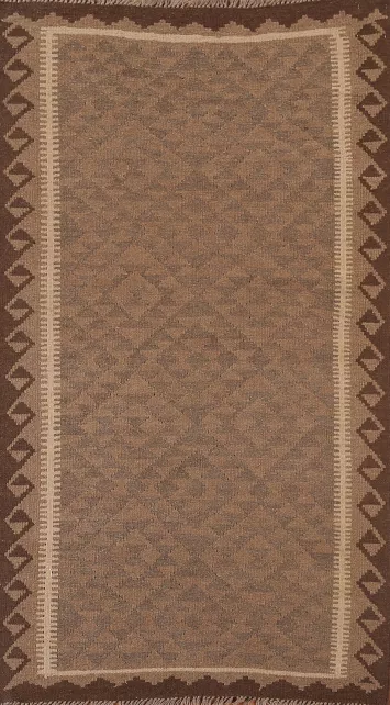 Reversible Wool Kilim Geometric Runner Rug 3x7