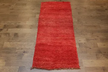 Red Plush Moroccan Oriental Runner Rug 4x9
