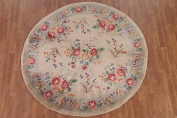 Vegetable Dye Art Deco Chinese Round Area Rug 6x6