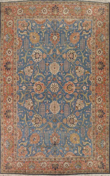 Vintage Blue Floral Oushak Turkish Area Rug 8x11