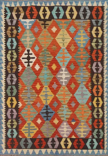 Geometric Kilim Reversible Wool Area Rug 5x6