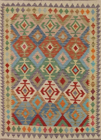 Colorful Kilim Reversible Wool Area Rug 5x7