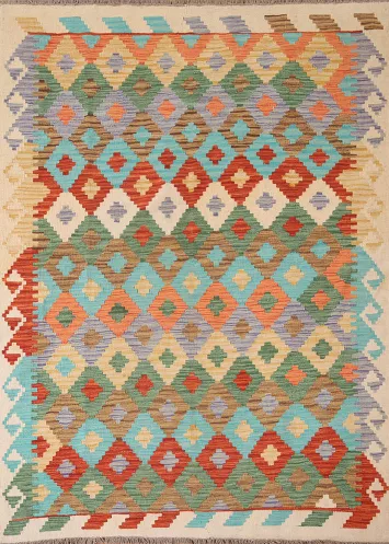 Reversible Wool Kilim Oriental Area Rug 5x7