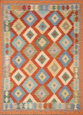Geometric Kilim Reversible Wool Area Rug 5x6