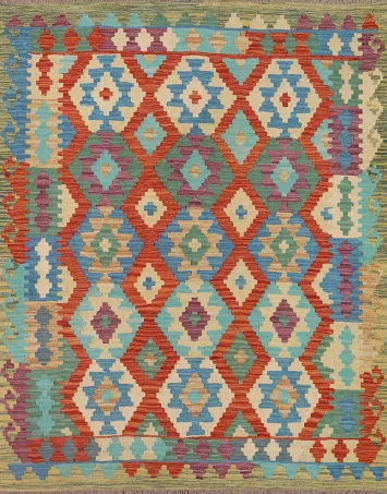 Kilim Reversible Wool Area Rug 5x6