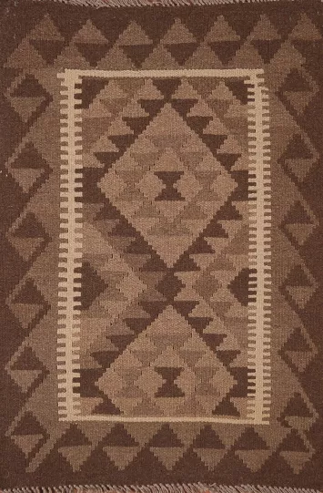 Geometric Brown Kilim Oriental Area Rug 3x4