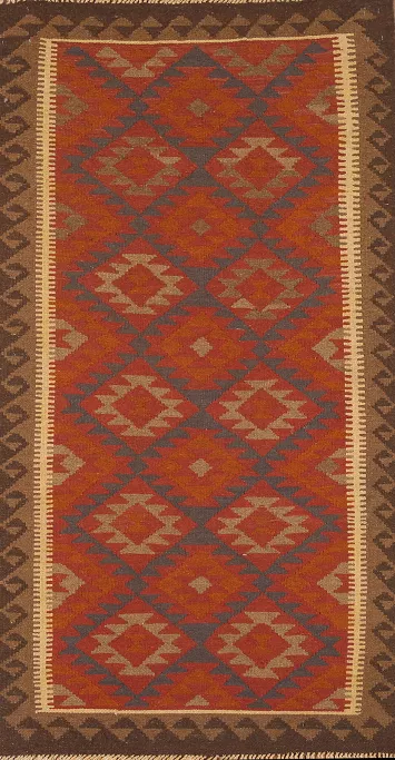 Geometric Kilim Reversible Wool Runner Rug 3x7