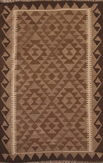 Brown Kilim Reversible Wool Area Rug 3x5