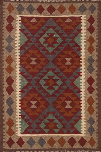 Geometric Kilim Reversible Wool Area Rug 3x5