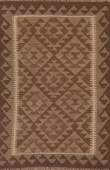 Brown Kilim Reversible Wool Area Rug 3x5