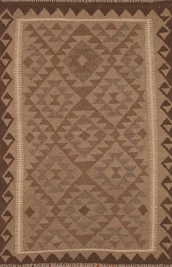 Brown Kilim Geometric Area Rug 3x5