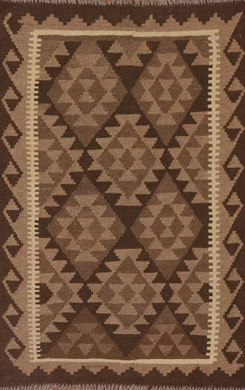 Brown Kilim Reversible Wool Area Rug 3x5