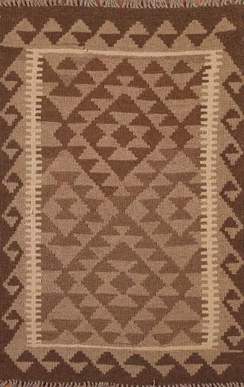 Brown Kilim Reversible Wool Rug 3x4