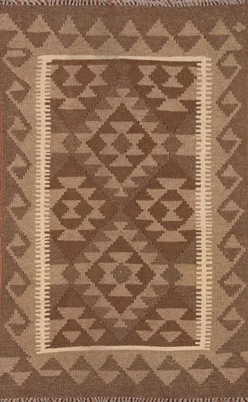 Brown Kilim Reversible Wool Rug 3x4