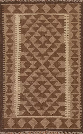 Brown Kilim Reversible Wool Area Rug 3x4