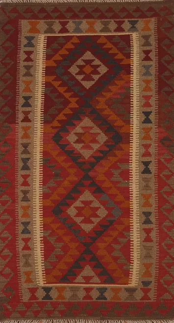 Reversible Wool Kilim Oriental Runner Rug 3x7