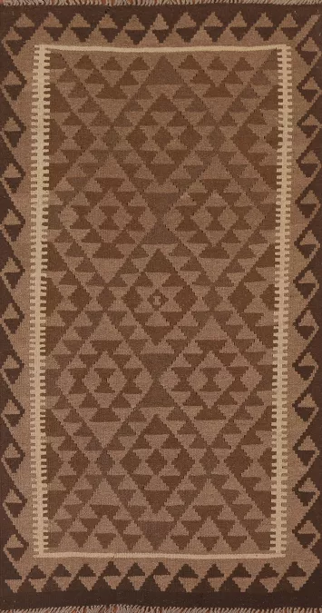 Brown Wool Kilim Oriental Runner Rug 3x7