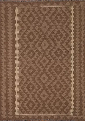 Brown Kilim Reversible Wool Area Rug 5x7