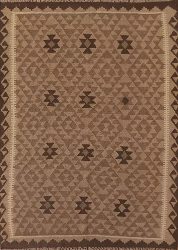 Geometric Kilim Brown Wool Area Rug 5x7