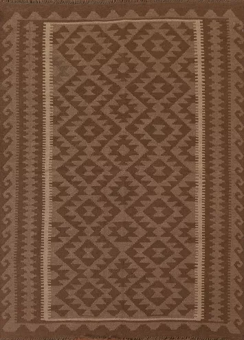 Kilim Brown Wool Area Rug 5x6