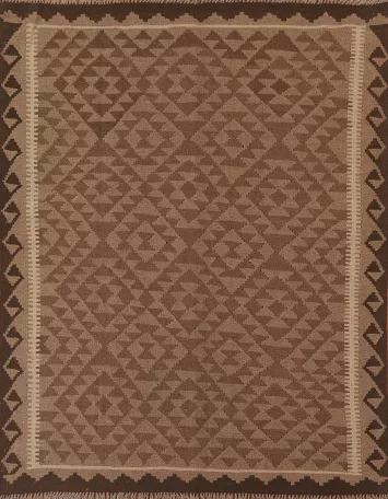 Brown Kilim Reversible Wool Area Rug 5x7