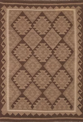 Geometric Kilim Brown Wool Area Rug 5x7