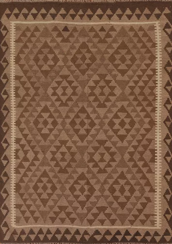 Reversible Kilim Brown Wool Area Rug 5x7