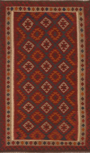 Geometric Kilim Reversible Wool Area Rug 5x9