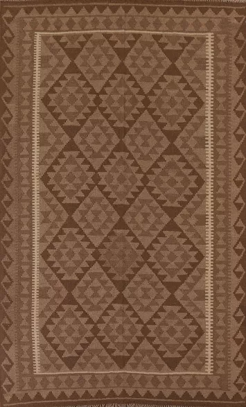 Brown Kilim Reversible Wool Area Rug 5x8