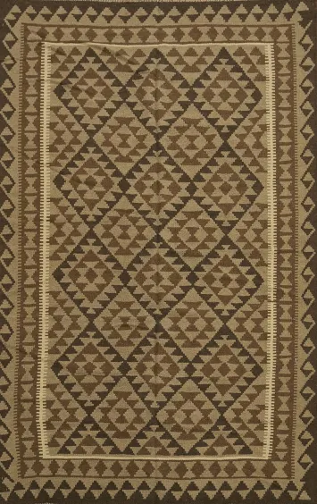 Vintage Style Geometric Kilim Brown Rug with Distinctive Diamond Pattern 5x8