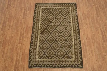 Vintage Style Geometric Kilim Brown Rug with Distinctive Diamond Pattern 5x8