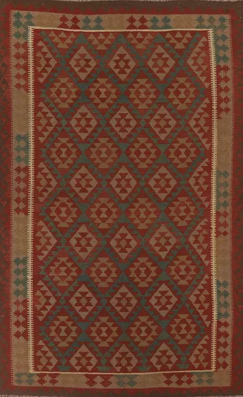 Red/ Green Reversible Wool Kilim Area Rug 7x10