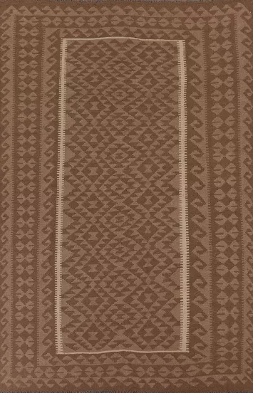 Brown Kilim Reversible Wool Area Rug 7x10