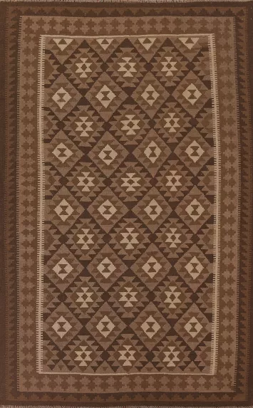 Brown Kilim Reversible Wool Area Rug 7x10