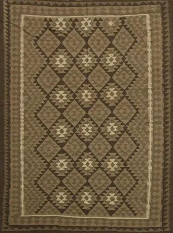 Brown Kilim Geometric Area Rug 7x9