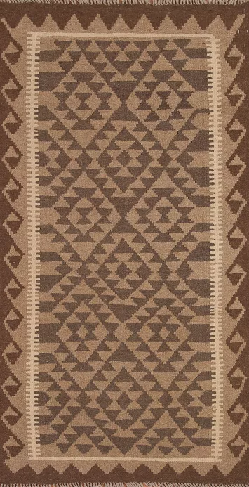Brown Kilim Reversible Wool Runner Rug 3x7