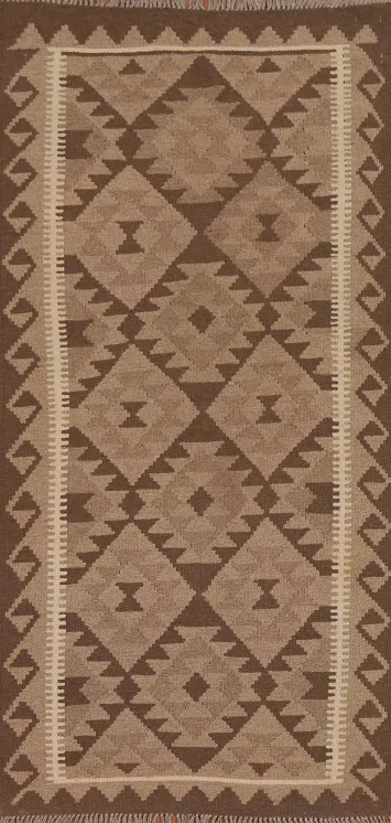 Brown Wool Kilim Oriental Runner Rug 3x7